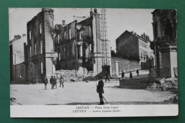 Postcard PC Louvain Leuven Loewen 1914-1918 destroyed houses worldwar soldiers Belgium Belgie